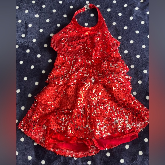 Red Sequin Jazz Dance Costume Size 7/8 - Picture 1 of 4